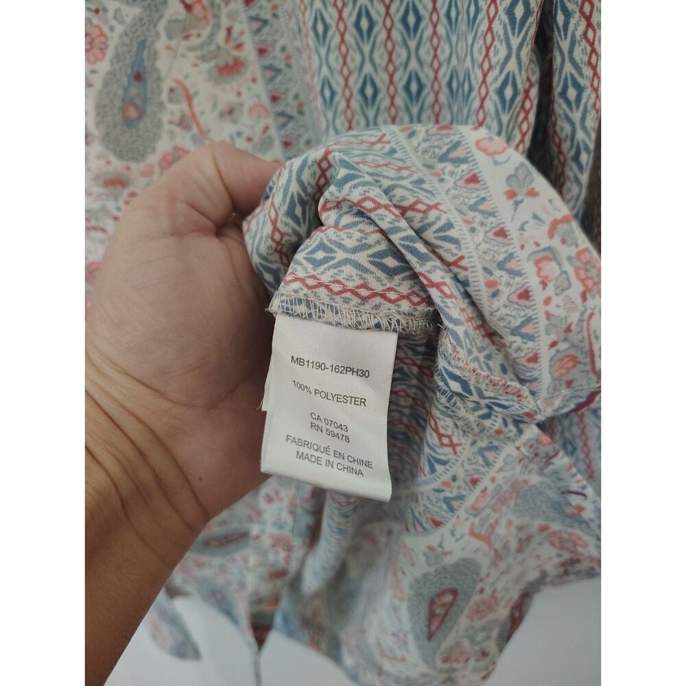 Mercer & Madison Boho Paisley Floral Blouse Tunic Blue Coral Size Large - Picture 7 of 7